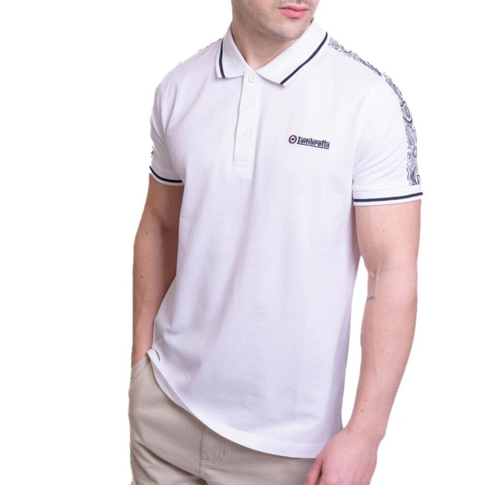 Lambretta Mens SS24 Paisley Taped Polo Shirt / White
